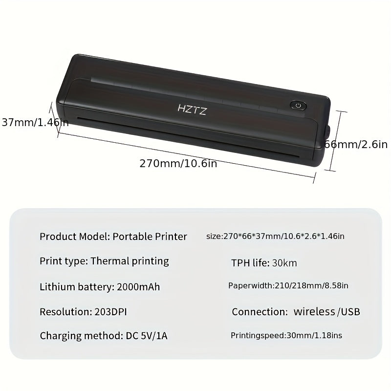 HZTZ A4 Portable Thermal Printer